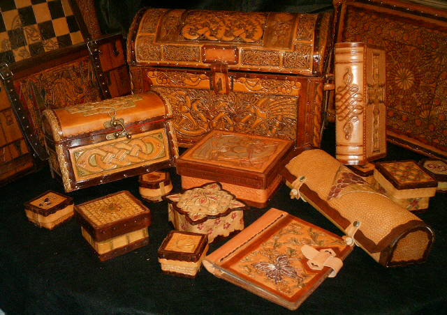 Leather crafts carved in relief