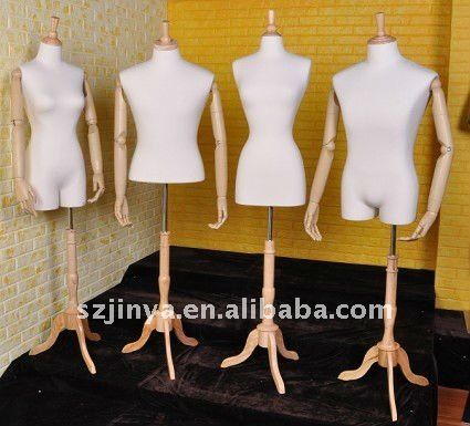 Popular dress form, white fabric coated with wooden base