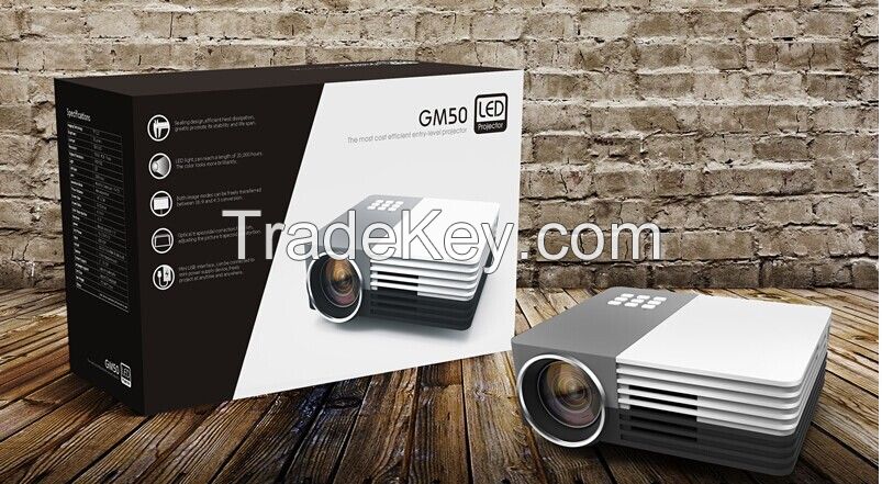 GM50 LED Projector 1920 x 1080 150lm w/ SD / HDMI / VGA / AV / USB / Micro USB - White + Silvery Grey