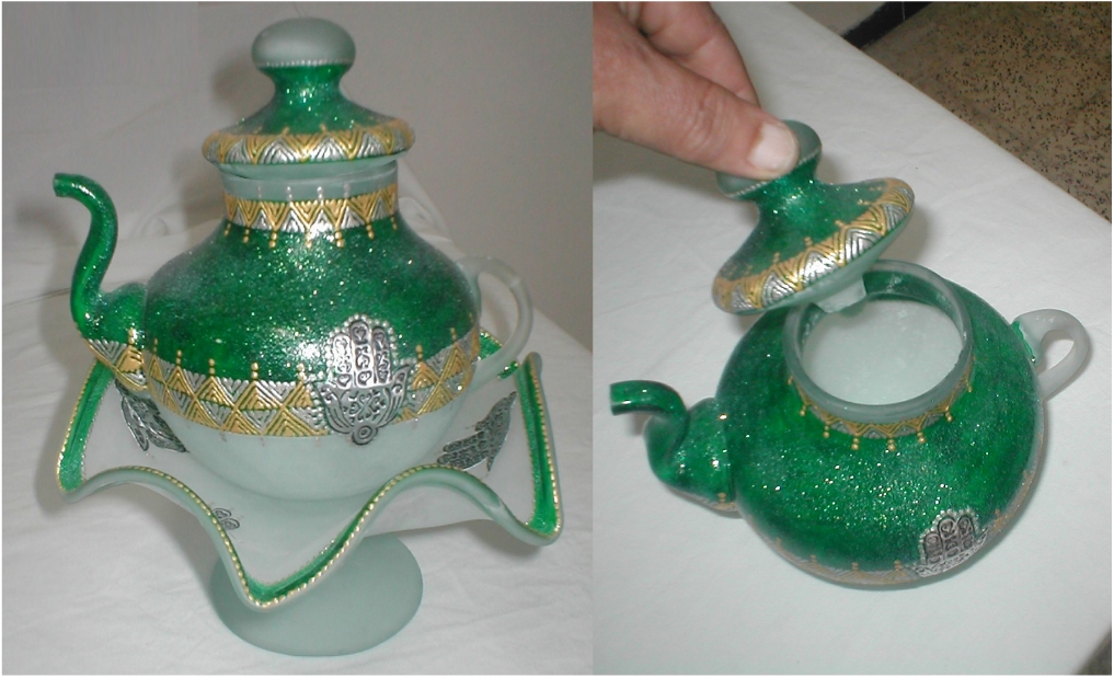 Teapot sandblasted glass green
