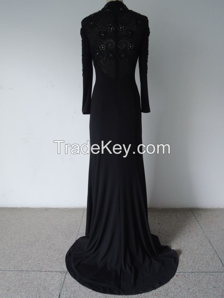 Chaozhou black long evening dress with beading