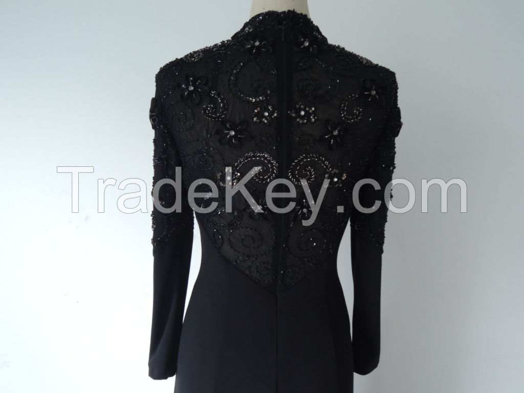 Chaozhou black long evening dress with beading