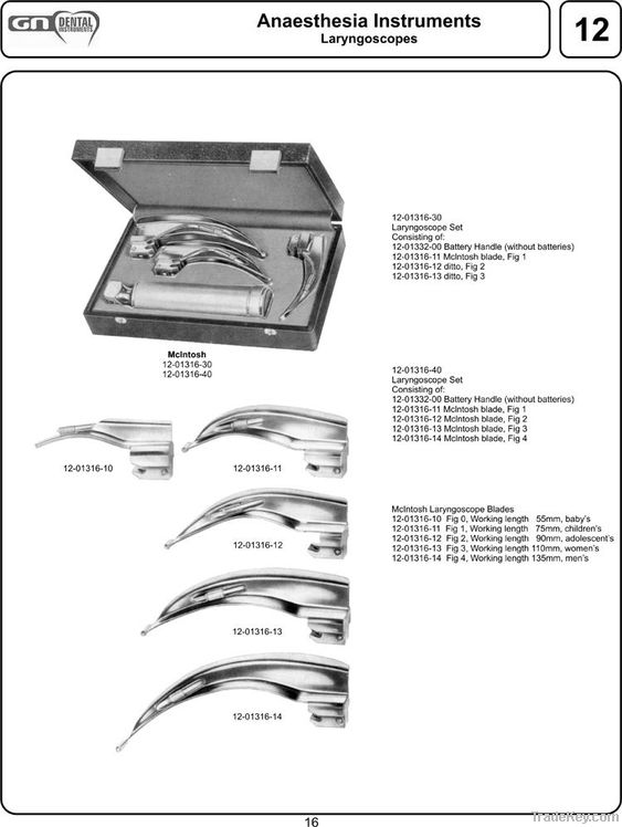 Mclntosh Laryngoscopes Set of 3 Blades