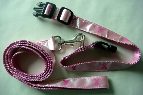 Pink satin dog collar and leash