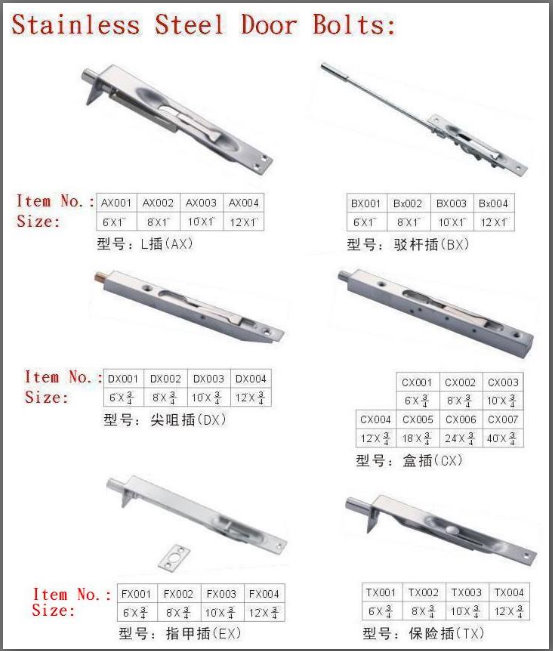 STAINLESS STEEL DOOR BOLTS