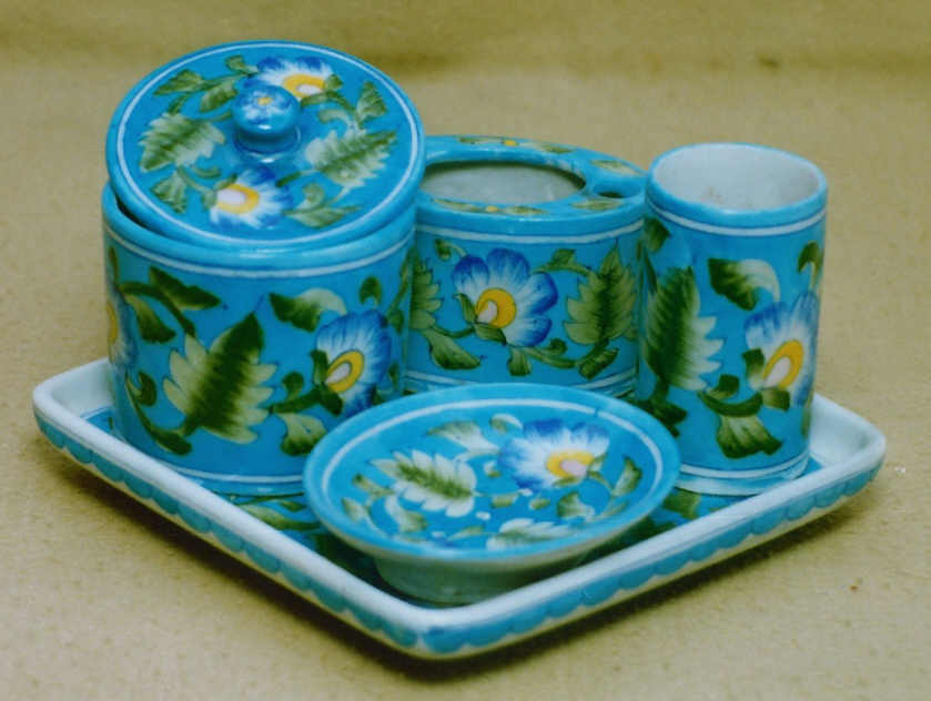 Bathroom set of Blue Pottery handicrafts