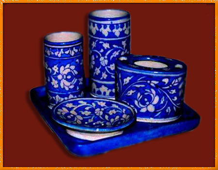 Bathroom set of Blue Pottery handicrafts