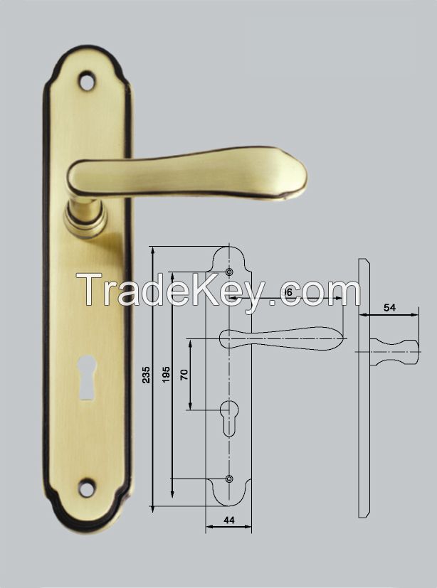 ZInc or aluminum door handle on plate