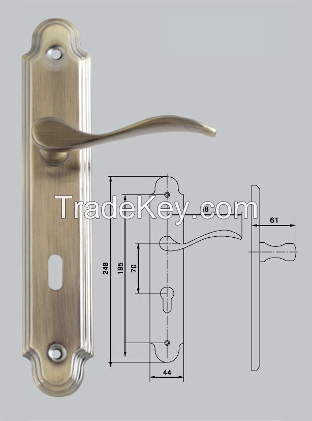 ZInc or aluminum door handle on plate