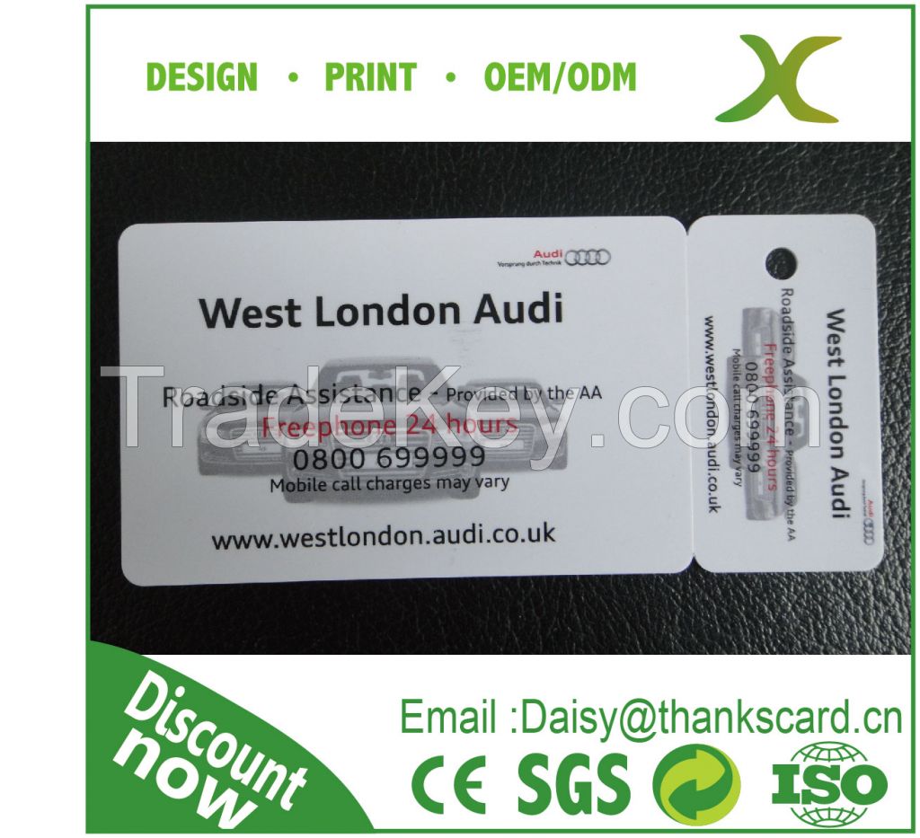 Plastic combo card/Plastic Audi Snap-off card /Plastic QR barcode key tags(CR80+1 keytag)