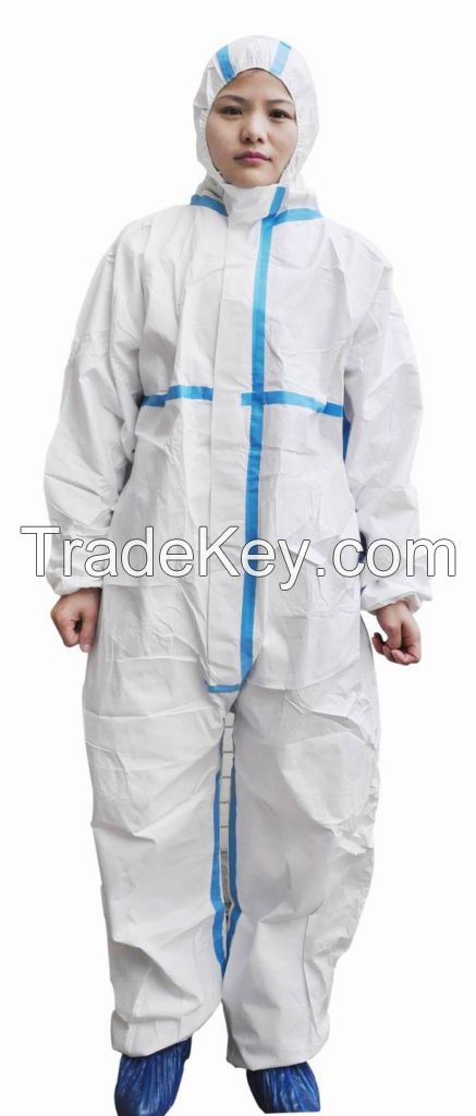 Disposable Non Woven Coverall with hood and tape PP SMS