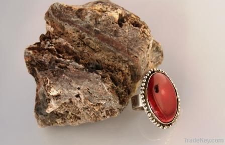 Sterling Silver 925 Jewerly Red Coral Ring