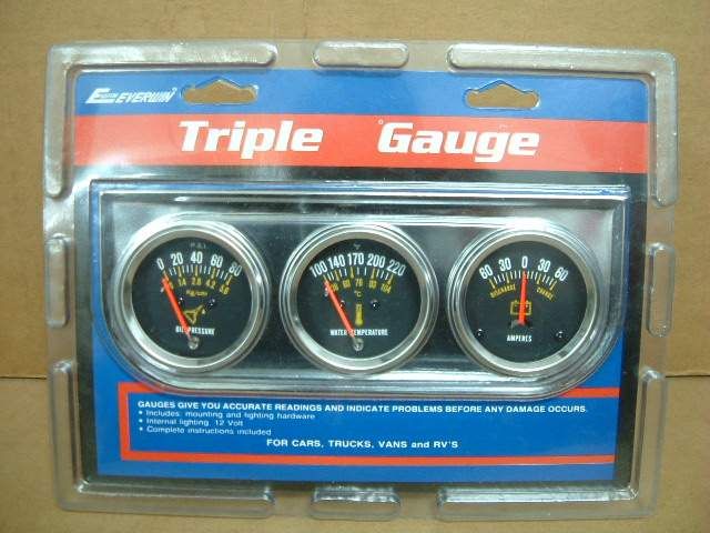 Triple Gauge Kit, oil press/water temp/ammeter 2-1/16 in.