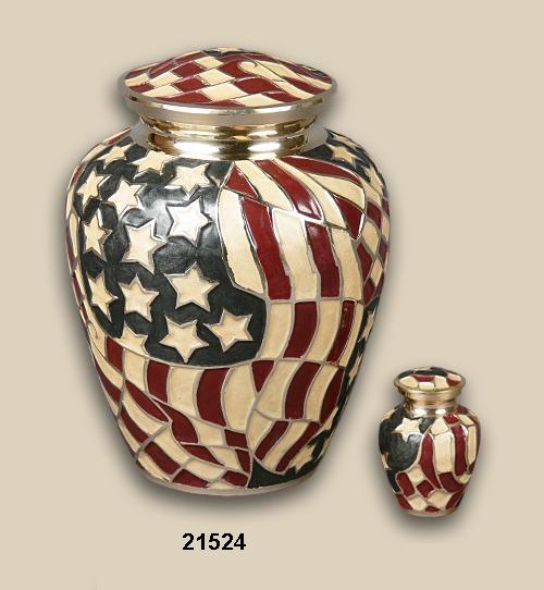 American Flag Brass Urn With Keepsake Urn