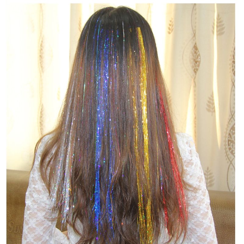 38" hair tinsel shimmer thai silk bling stread wigs shinning holographic for hair extension wig