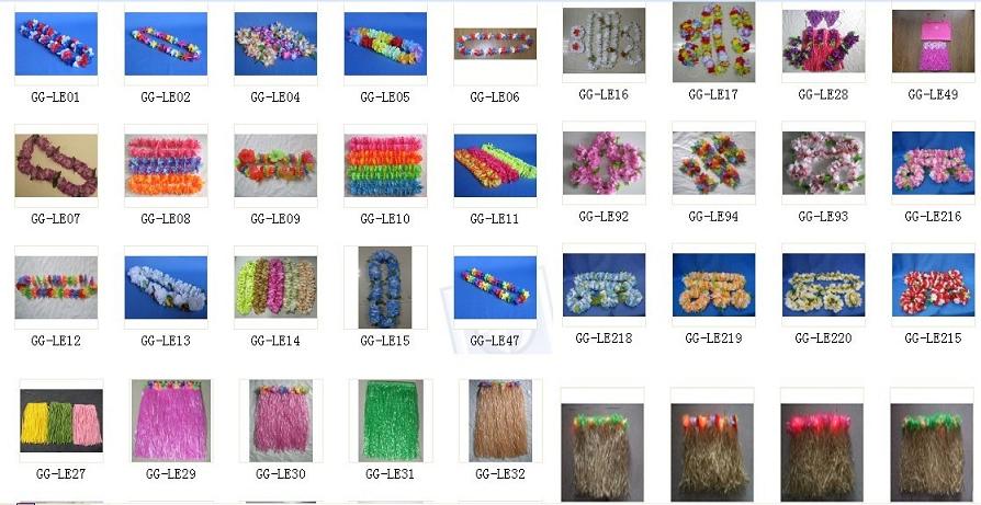 party supplies, leis, hula skirt, Hawaii items