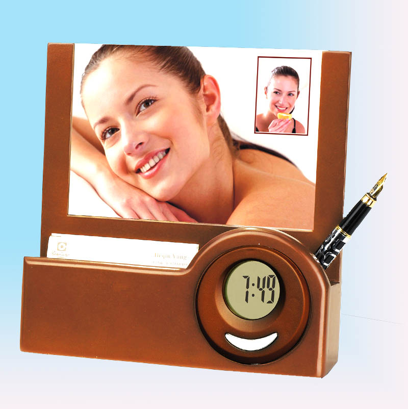 Multi-funcition photo frame with LCD clock, penholder