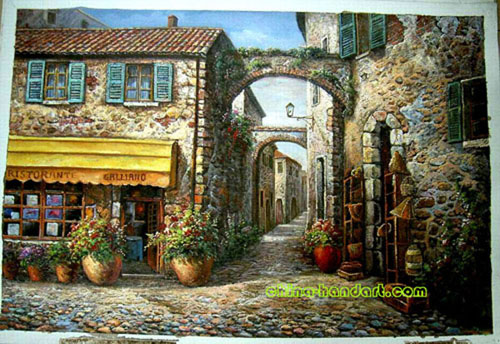 Coffee House oil paintings, china oil paintings manufacturer