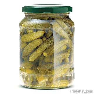 Gherkins -Pickled Cucumbers in Glass Jar