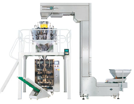 Vertical form fill seal machine with 10heads weigher