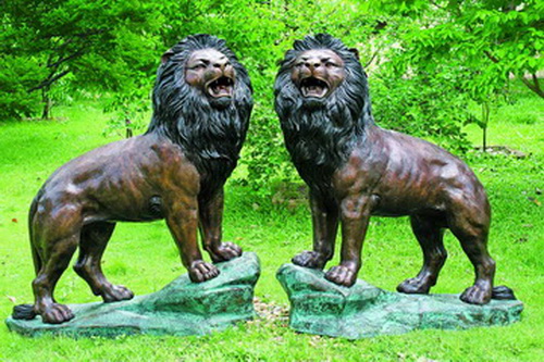BRONZE LION STATUES (pair)