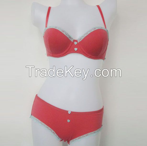 Beautiful Underwire Bra Set/ Solid Color Youth Bra with brief set