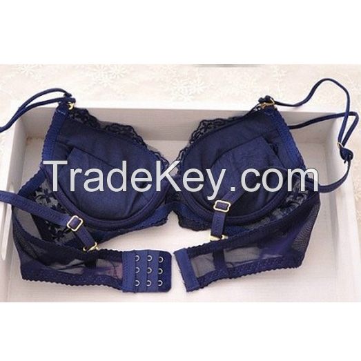 Lady Solid Bra Suit Embroidery Floral Push Up Bra Set / Customized care label & hang tag for small order are welcomed.
