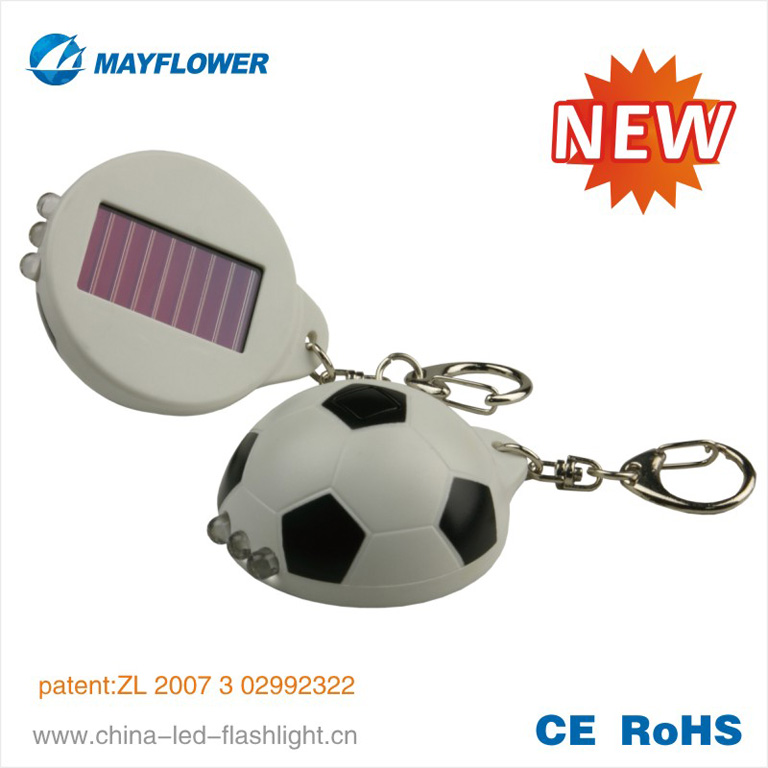 3 led solar keychain flshlight with football shape