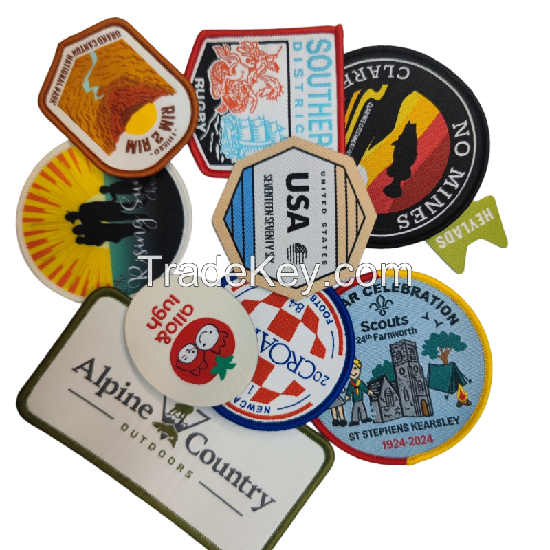 Custom Shaped Brand Name Woven Label Patches Embroidery Thread Badges Garment Printed Labels