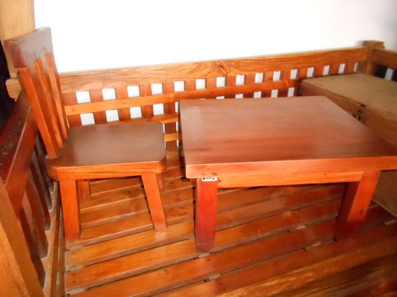 Wooden tables, chairs, bed, console table, etc.