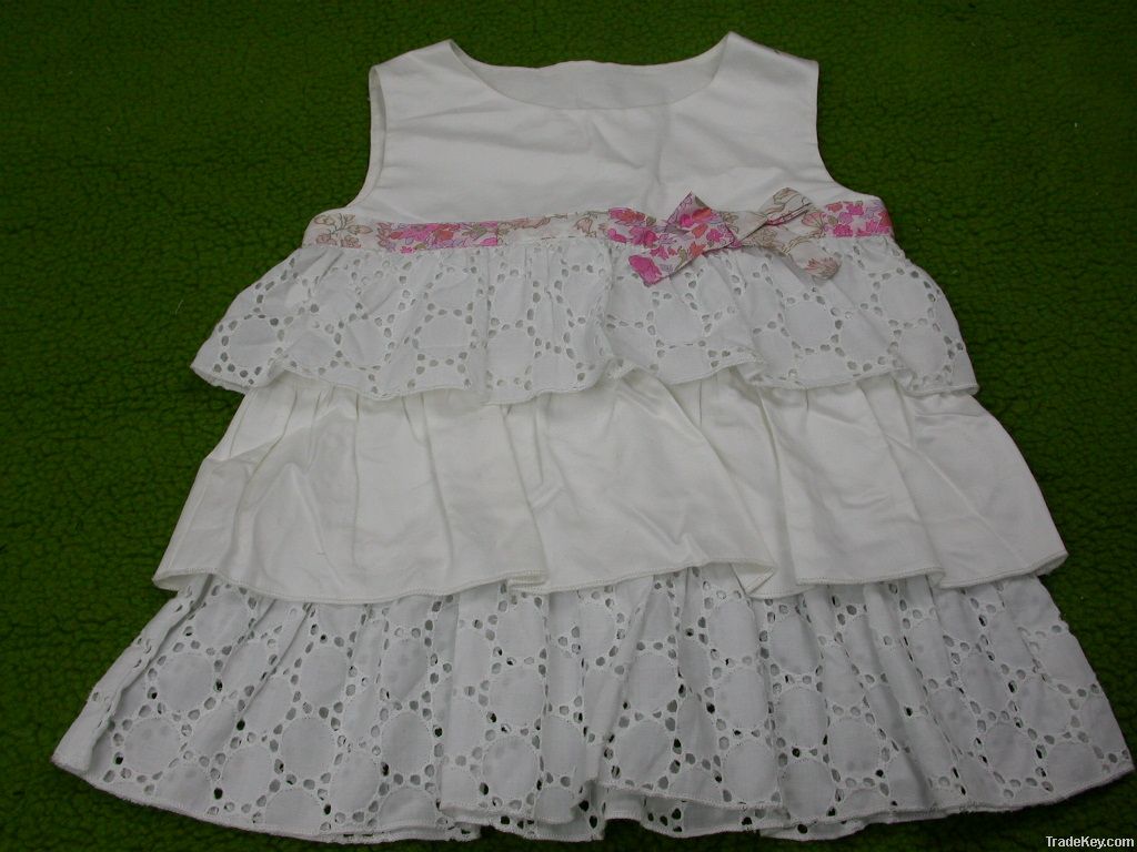 100% cotton embroidered girls ruffle dress