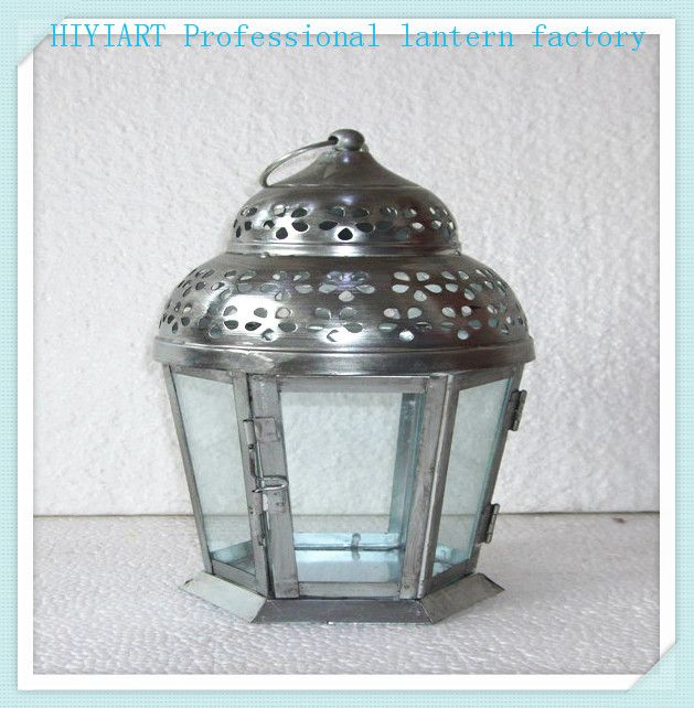 Set of 2 outdoor hanging metal glass lanterns hurricane lanterns candle holder