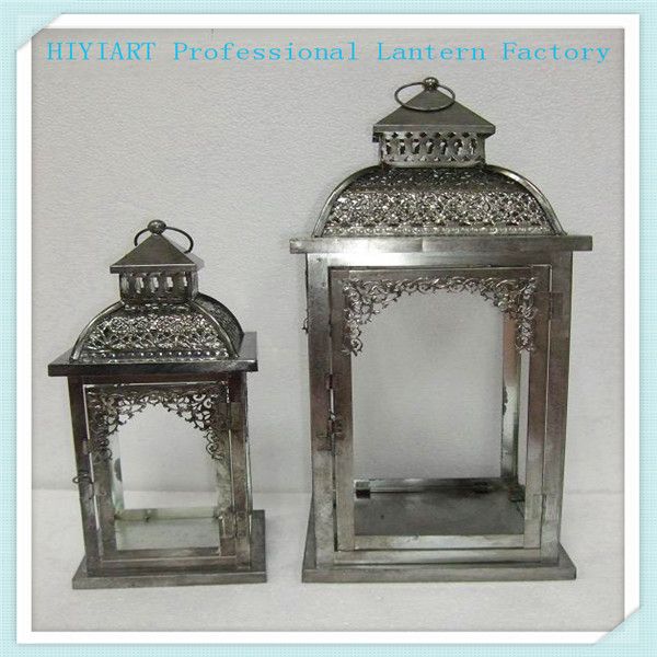 Set of 2 outdoor hanging metal glass lanterns hurricane lanterns candle holder