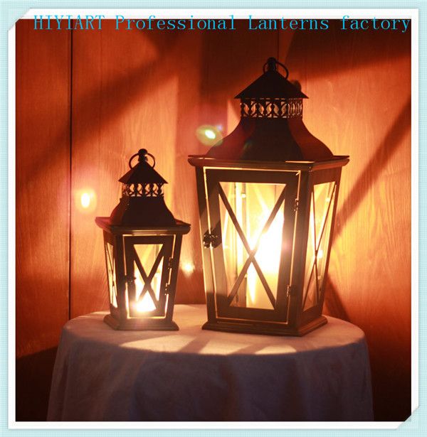 Set of 2 outdoor hanging metal glass lanterns hurricane lanterns candle holder