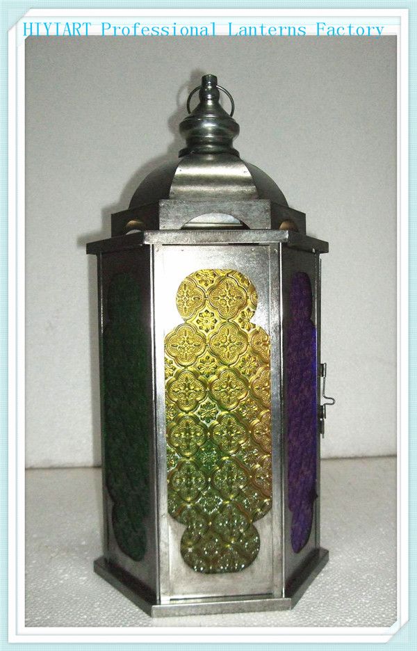 Zinc metal moroccan lanterns with colorful glass pannel decoration lanterns