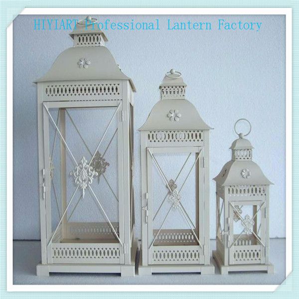 Set of 2 /3 outdoor white garden metal lanterns hanging lanterns candle holder
