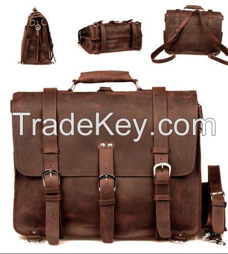 Men Large 17" Genuine Saddle Leather Messenger Bags Briefcase Laptop Backpack