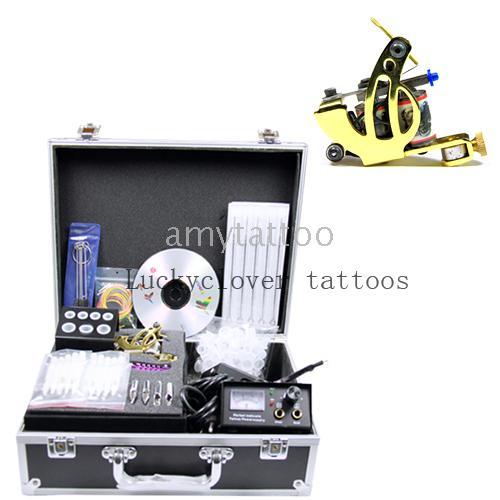 NEW TATTOO KIT 1 GUN MACHINE COMPLETE POWER NEEDLE TIPS CD INK CUP