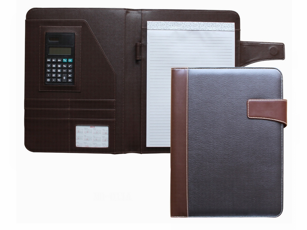 PU Leather Portfolios with Magnet-clip Closure and Molded Pen Loop