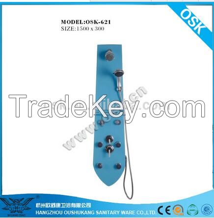 blue glass shower panel 