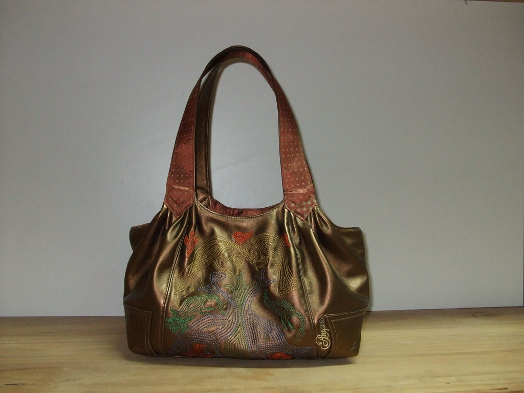 Embroidered PU & 100% silk handbag