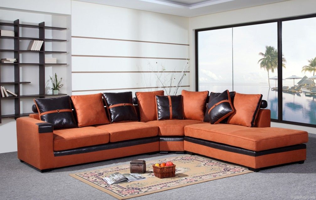 fabric and pu leather  sectional sofa