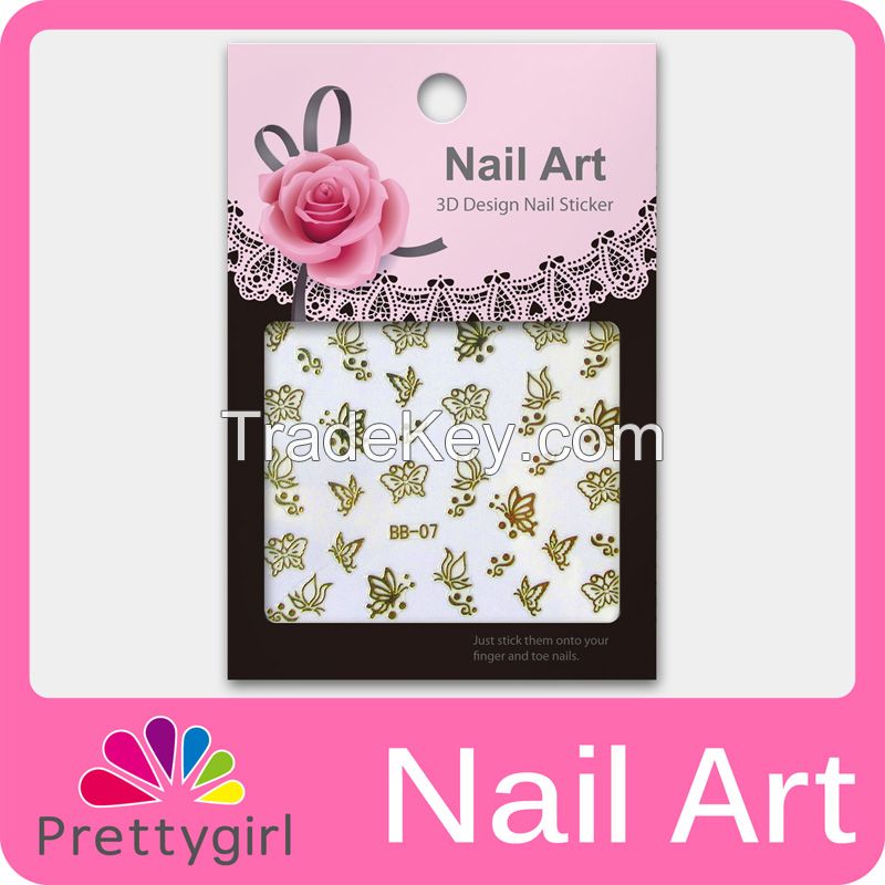 3D Nail Art Stickers Deep Golden Flower Butterfly Heart Nail Printers