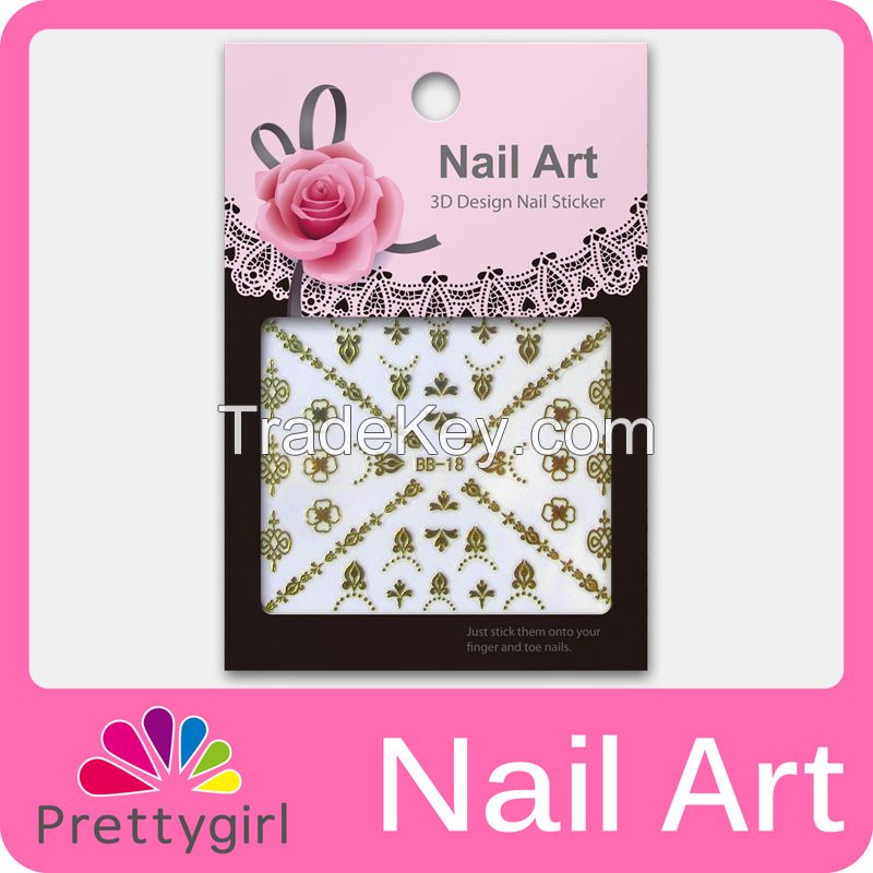 3D Nail Art Stickers Deep Golden Flower Butterfly Heart Nail Printers