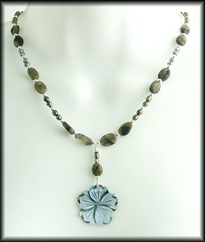 Labrodite & Pearl Flower Necklace