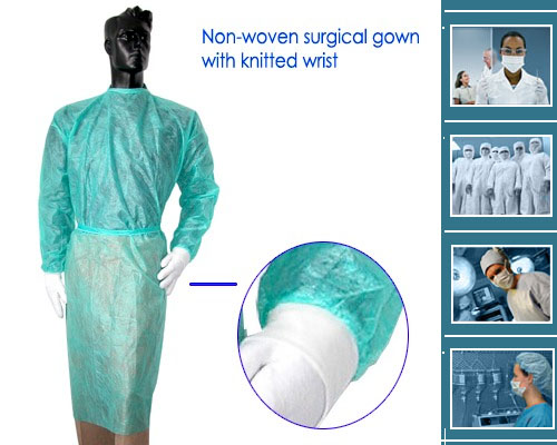 Non woven surgical gown with knitted wrist