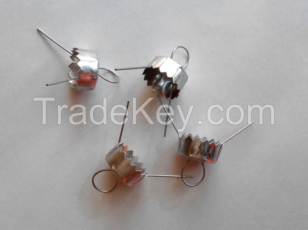 Metal Christmas ornament caps with spring wire , silver finish