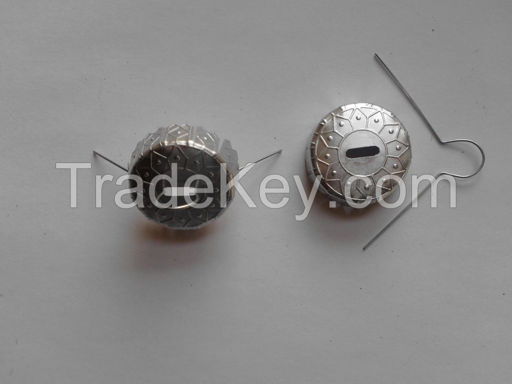 Metal ornament caps with spring wire , silver finish