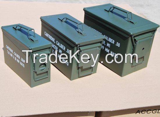 M19A1 Military Army Spec. 30 Caliber Ammo Box, Ammunition Can, Steel Construction Small Arms Box, Lockable Steel