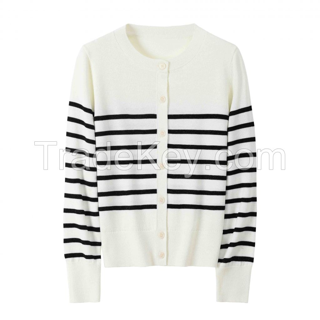 2026 Lady's Woollen Sweater Commute Stripes Cardigan